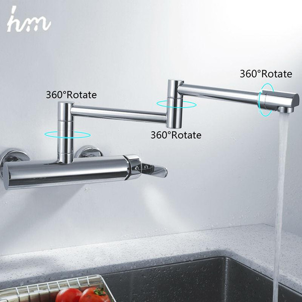 hm Kitchen Faucets Kitchen Sink Faucets Single Handle Mixer Tap Chrome Finish Pot Filler Faucet 100% Brass Folding Faucet 170305#