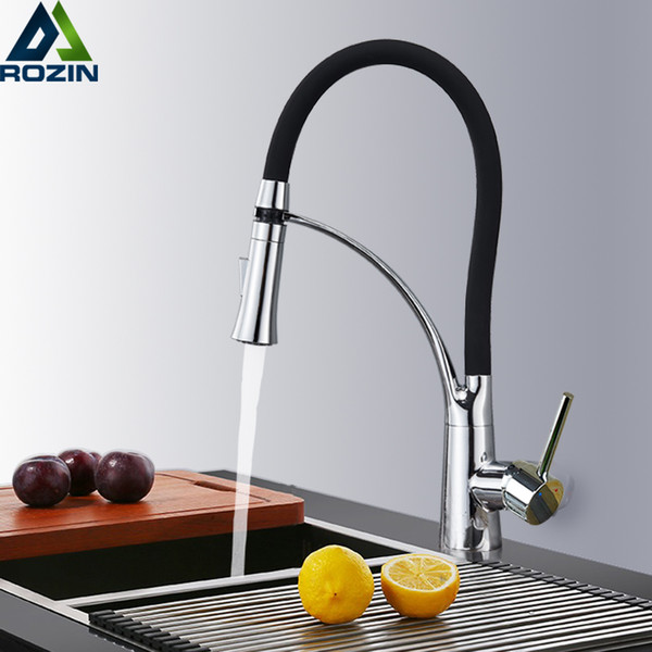 Deck Mount Black Hose Kitchen Mixer Taps Single Handle Stream Sprayer Kitchen Faucet Chrome Finish with Bracket 20181115$