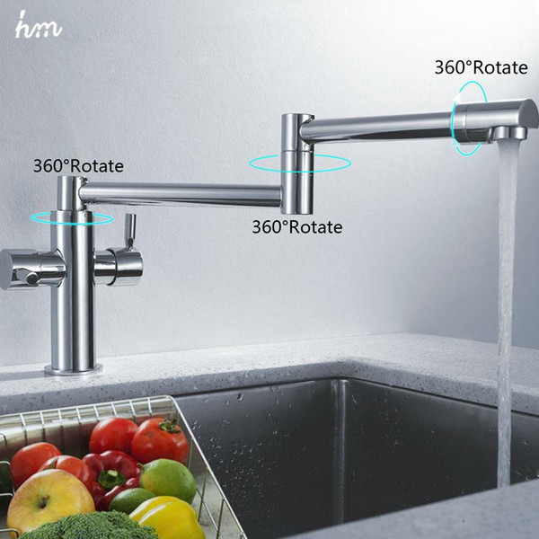 hm Kitchen Sink Faucet Stretch Folding Bathroom Kitchen Mixer Taps Deck Mounted Dual Handle Luxury Copper Faucet Kitchen Faucets 170305#