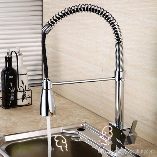 Kitchen Mixer Faucet Deck Mount Dual Sprayer Kitchen Faucet Tap Brass Pull Out Sink Polish Chrome Single Handle Brass Spring 20170107# 20170