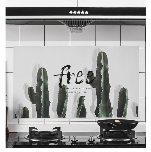 Self-adhesive high temperature and oil-proof stickers Kitchen Wallpaper Oil-proof Paper and Fume-proof Sticker Pineapple/Needle/Cactus/Marbl