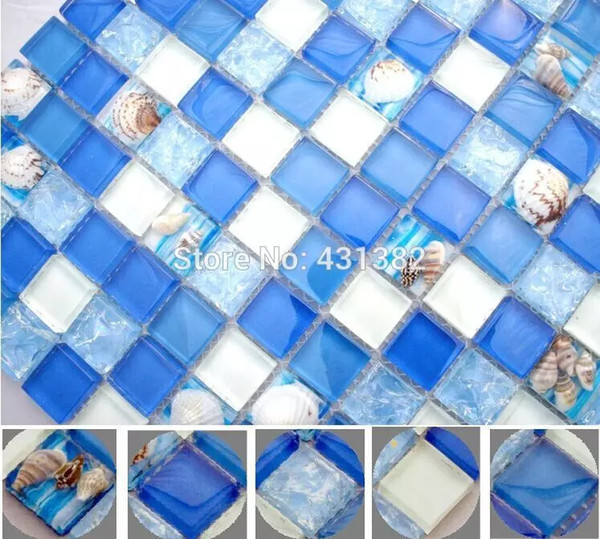 New! blue resin with embedded shell mosaic backsplash tile, bathroom shower hallway wall mosaic,interior tile
