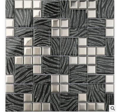 Crystal glass puzzle stainless steel decorative ceramic tile living room decoration mosaic background wall D-8330