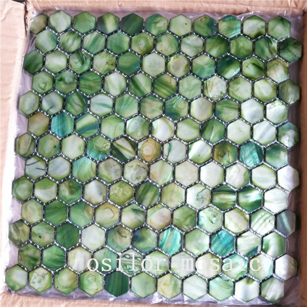 100% natural freshwater shell mother of pearl mosaic tile for house decoration wall tile hexagon style green color 2 square meters/lot