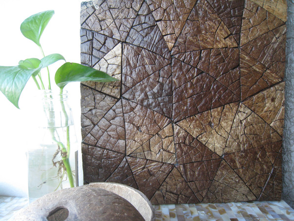 Coconut skin mosaic tile wall tiles TV Background liner kitchen backsplash bathroom wall tiles retro natural wood building material supplies