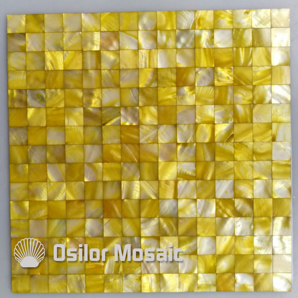 yellow mother of pearl mosaic tiles for interior house decoration kitchen and bathroom wall tiles seamless shell mosaic tile on mesh