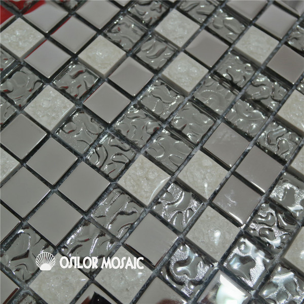 silver glass and metal mosaic tile with white ceramic mosaic tile for bathroom and kitchen decoration wall tile 2 square meters per lot