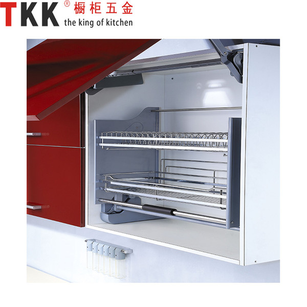 TKK TT-002-600 Kitchen Cabinet Elevator Pull Down Wire Kitchen Basket Iron Chrome 600-900 cabinet dishes basket with two-layer