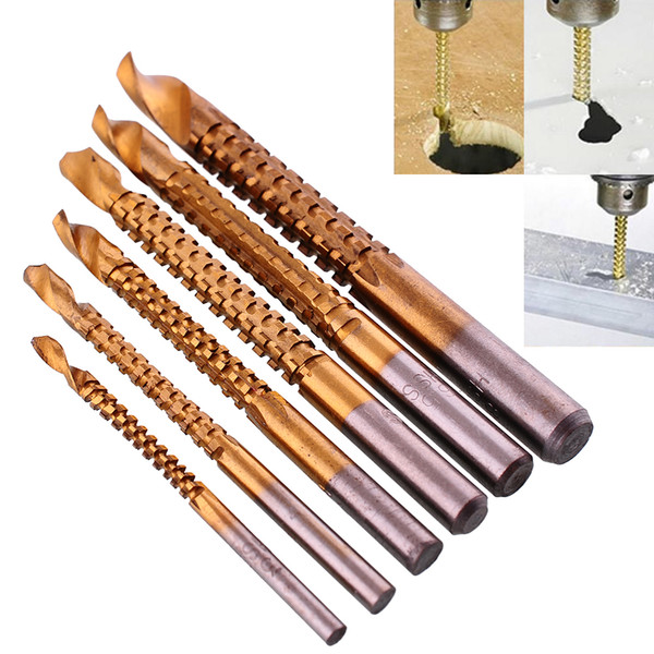 New Professional 6Pcs Titanium Coated HSS Drill & Saw Carpenter Woodworking Wood Plastic Metal Hole Grooving