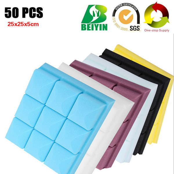 50PCS BEIYIN Flame Retardant Checker Block Acoustic Foam Soundproofing Panel Sound Absorbing Tiles Studio Sound Treatment Sponge 10x10x2