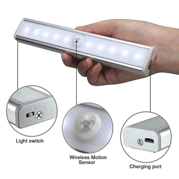 Hot Human infrared sensor light night light LED sensor lights Closet lights Night light 10 LEDs USB charging JN-L300