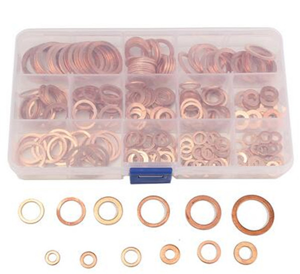 280pcs Copper Washers Set M5-M20 Solid Copper Washer Gasket Sealing Ring Assortment Kit Set with Case 12 Sizes