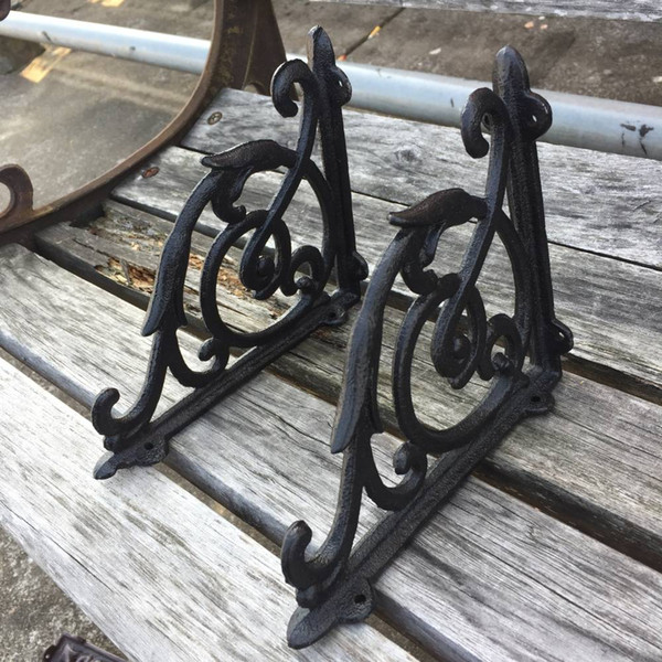 2 Pcs Cast Iron Antique Style Brackets Garden Braces Rustic Shelf Bracket Black US free shipping