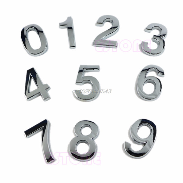 Modern Silver Plaque Number House Hotel Door Address Digits Sticker Plate Sign 0-9 R06 Drop Ship