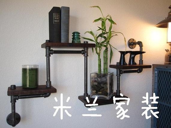 American Water pipe wall shelf LOFT retro backdrop wood industry custom wall shelves