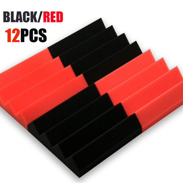 12PCS Wedge Soundproof Acoustic Foam Panel Recording Studio Acoustic Treatments Wall Panel Black/Red(25x25x5cm)