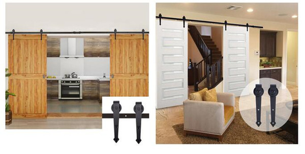 Rustic Black Sliding Barn Door Hardware Modern Double Barn Wood Door Hanging Track Kit hardware fittings