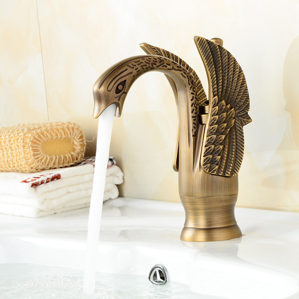 Ancient Copper Swan Cold and Hot Water Single Hole Faucet Bathroom Face Pot Kitchen Cleaning Pot Cold and Hot Water Faucet