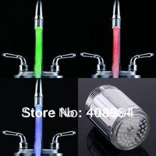 free shipping Three-color Water Stream Temperature Sensitive LED Faucet Tap,Color LED faucet light