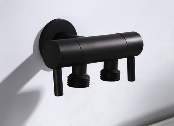 Brass single inlet double outlet double control bidet valve Bathroom Accessories Three way black color Angle Valve BL555