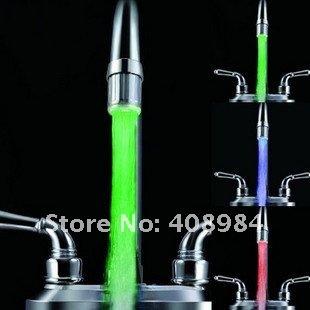 100pcs by DHL FEDEX LED Light Water Temperature Sensor Tap 3 Color Changing Glow Shower Stream bathroom basin Faucet