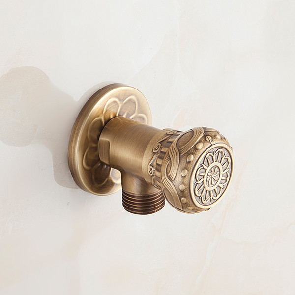 European Full Copper Antique Angle Valve Bathroom Water Stop Valve Carved Brass Triangle Vintage Shower Valve