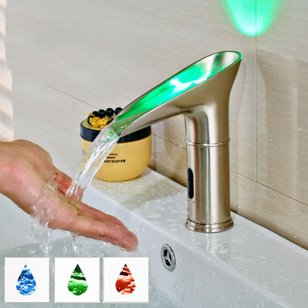 luxury water saving LED light Deck Mount Wave Style Bathroom Basin Faucet Water