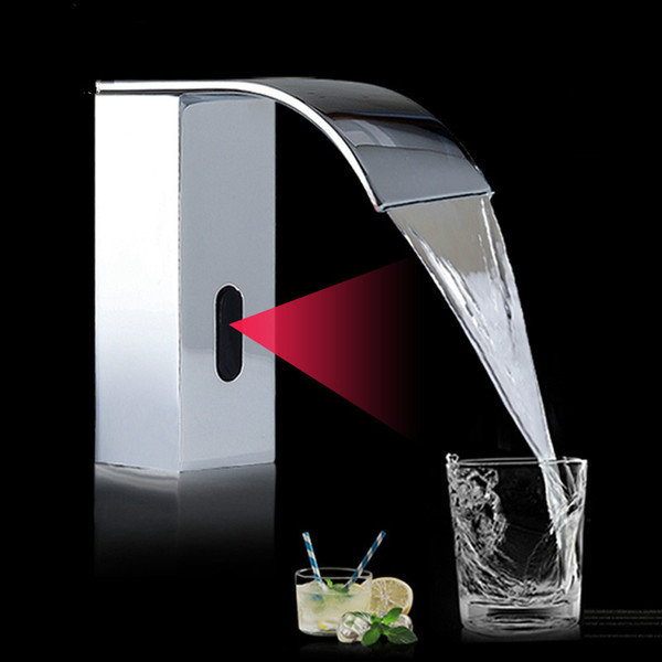 Chrome Automatic Hand Touch Tap Hot Cold Mixer Battery Power Free Sensor Faucet Bathroom Sink Deck Mounted