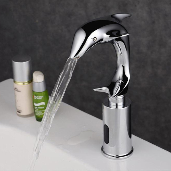 Dolphin Design Hot And Cold Automatic Hands Touch Free Sensor Faucet Bathroom Sink Tap Bathroom faucet Brass Material