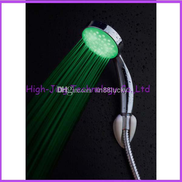 Best selling 3 Color LED Light Shower Head Water Temperature Sensor Changing Automatic Control free shipping