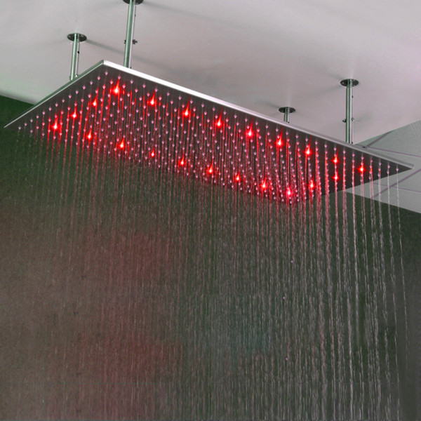 Big Shower Head Ceiling Rain SUS304 Brushed Rainfall 500*1000mm Water Power Showerheads With Shower Arms LED Light Showers