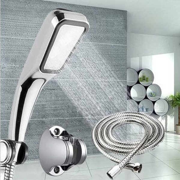 ABS Rain Hand Hold Shower Rainfall Handled Shower Polished Showerhead Chrome Bathroom Water Saving Handled Shower Holder/ Hose