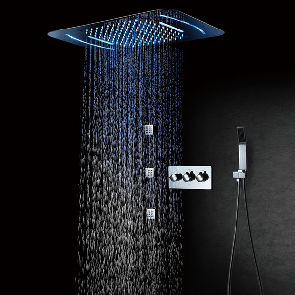 LED Shower head 580*380mm Waterfall Rainfall Shower Bathroom Brass Shower Faucets Unit Massage Phone Control Light Color