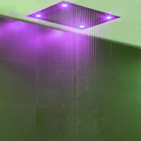 European Style Rainfall Shower Head Big Bathroom Led Ceiling Embedded Shower Remote Control LED Color Brushed Showerheads 304SUS