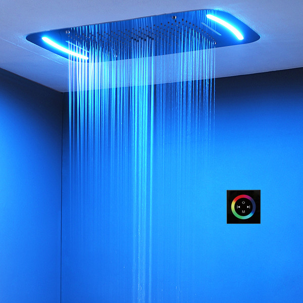 Misty Shower Head LED Ceiling Luxury Colorful Overhead Shower 304SUS 710x430mm Big Bathroom Rainfall Waterfall Bubble Showerhead