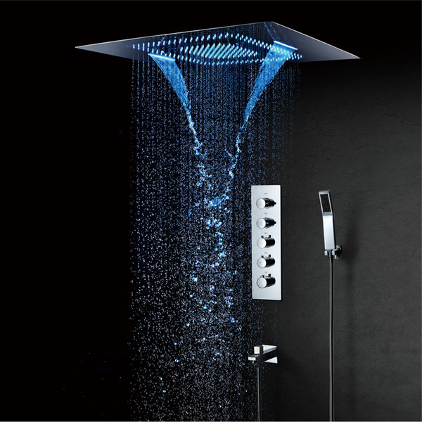 600*800mm LED Shower Head Misty Waterfall Rainfall Showerhead Spa Thermostatic Shower Faucets Mixer Ceiling Mounted Shower Sets