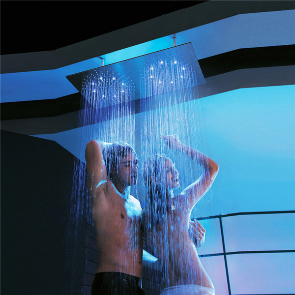 Double Rainfall LED Light Showerheads 304 Stainless Steel 400*800mm Shower Head Rain Bathroom Showers Water Power Lights