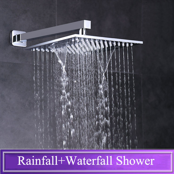 25*25cm Shower Head Rainfall Waterfall Bathroom Shower Heads 2 Functions Massage Showers Brass Ceiling Mounted Showerheads 10 