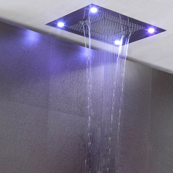 Ceiling Embedded Rainfall Waterfall LED Shower Head Big Water Curtain Showerhead Bathroom 600*800mm 3 Functions Showers Brushed