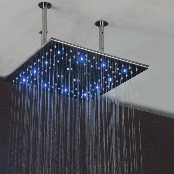 Mist fall Shower Head 400*400mm Dual Functions Rainfall Misty Showerhead Led Water Change Bathroom Shower Rain 304SUS Shower