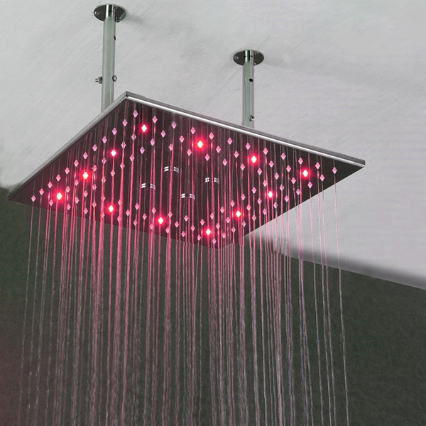 16 Inch LED Light Rainfall Misty Shower Head Bathroom 2 Functions Showerhead Brushed Or Polished Finished Showers Rain Massage