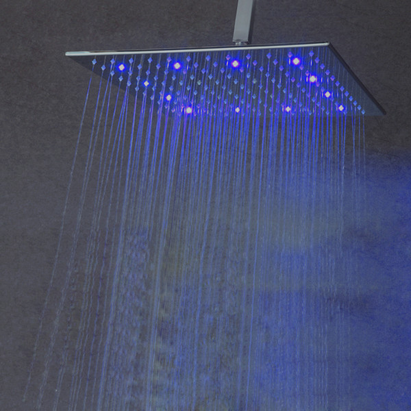 LED 14 Inch Rainfall Shower Head Wall Ceiling Mounted Top Over-head Showers Sprayer 10 Inch Showerheads 304 SUS Rain LED Lights