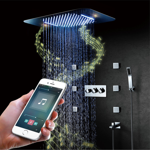 Bluetooth Music LED Shower Head Waterfall Rainfall Shower Bathroom Shower Faucets Mixer Massage 304 SUS Showers Big Water