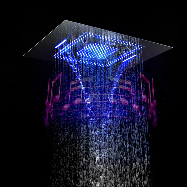 Bluetooth Music Showerhead LED Light Shower Music Waterproof Speaker Showerhead Waterfall,Misty Bathroom 304SUS Showers 60*80cm