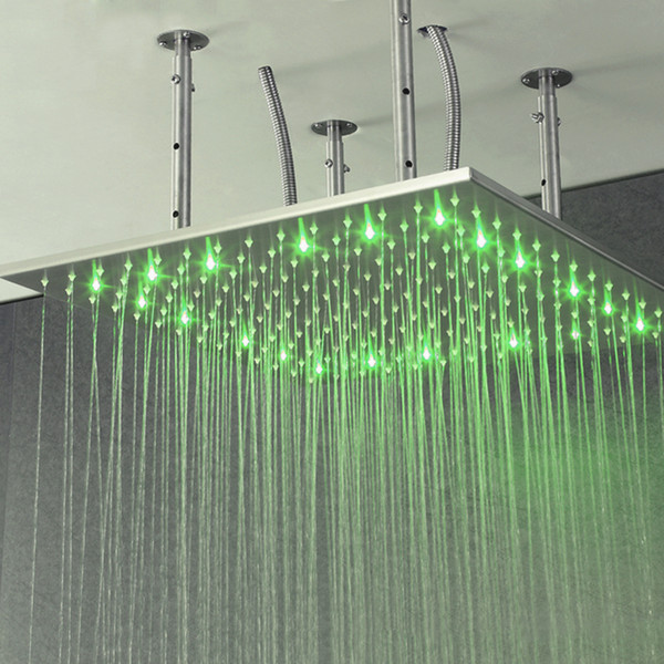 Rainfall Shower Head Ceiling Mounted Top Over-head Shower Heads LED Light Shower 24 Inch Bathroom Showers Brushed Finished