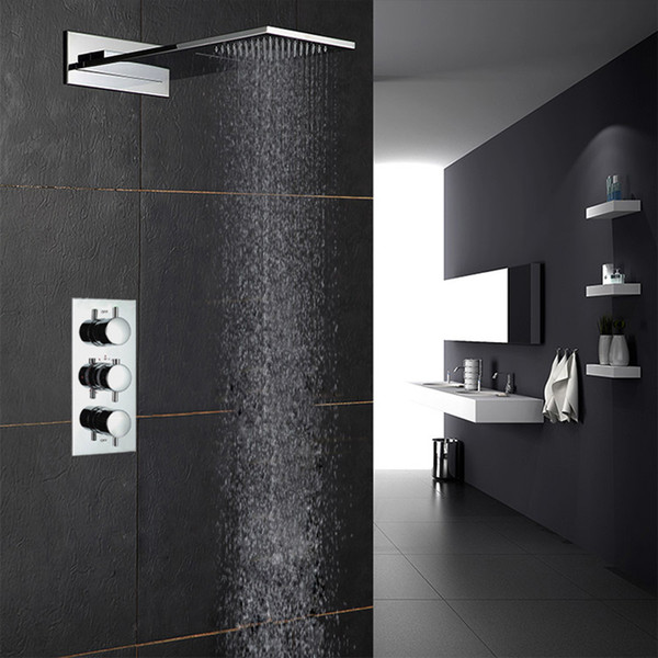 European Style Thermostatic Shower Faucets Set Three Functions Rainfall Showerheads Waterfall Polished Massage Bathroom Showers Set