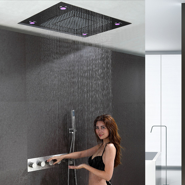 Colorful Bathroom Shower Set Faucet Brushed Hot and Cold Mixer LED Embedde Ceiling Shower Head Rainfall Waterfall Showers Big