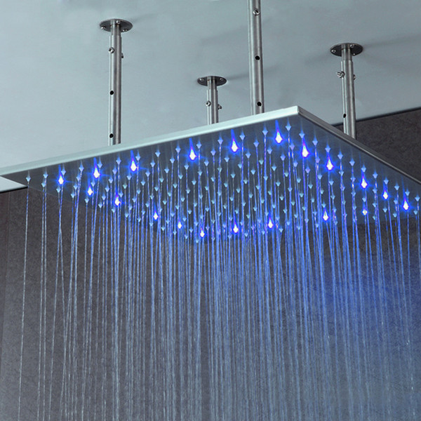 Bathroom Rainfall Big Shower Heads 40 Inch LED Light Showerhead Mounted Ceiling Showers 31 Inch Square Rain Shower Brushed