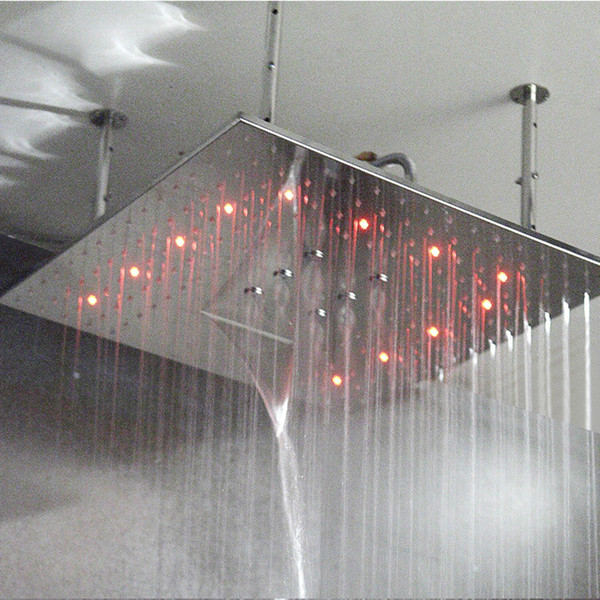 24 Inch Waterfall LED Shower Head Big Rainfall Bathroom Shower Misty 600mm LED Light Showers Ceiling Water Power Headshowers