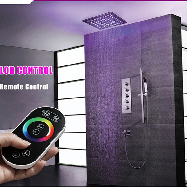 Intelligent Shower Set Thermostatic Luxury European Style Large SUS304 Misty Showerhead Bathroom Remote Control Led Ceiling